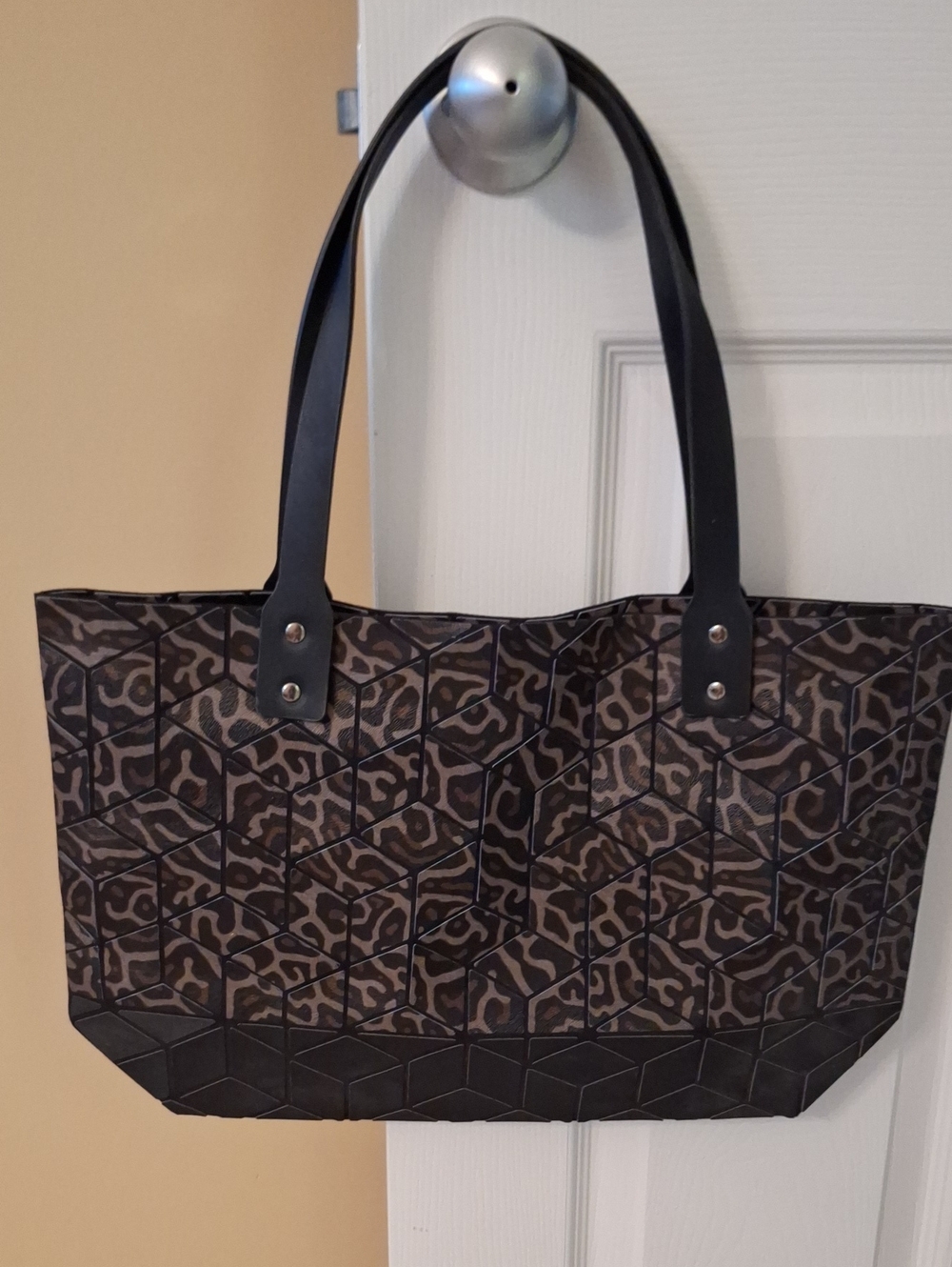 Geometric Leopard Tote Bag - Black/Brown